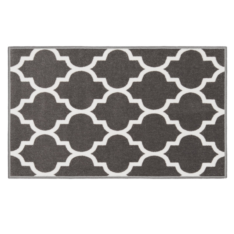 House, Home and More Skid-Resistant Carpet Indoor Area Rug Floor Mat – Moroccan Trellis Lattice – Misty Gray & Linen White