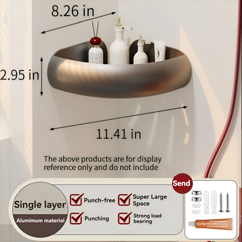 Bathroom Storage Rack With Non Perforated Triangular Basket, Washbasin Wall Storage Corner