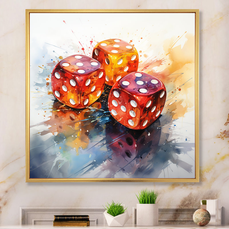«Casino Royale Dice V» - Impression sur toile de casino et jeux, H 16 po x l 16 po x P 1 po, Cadre flottant doré