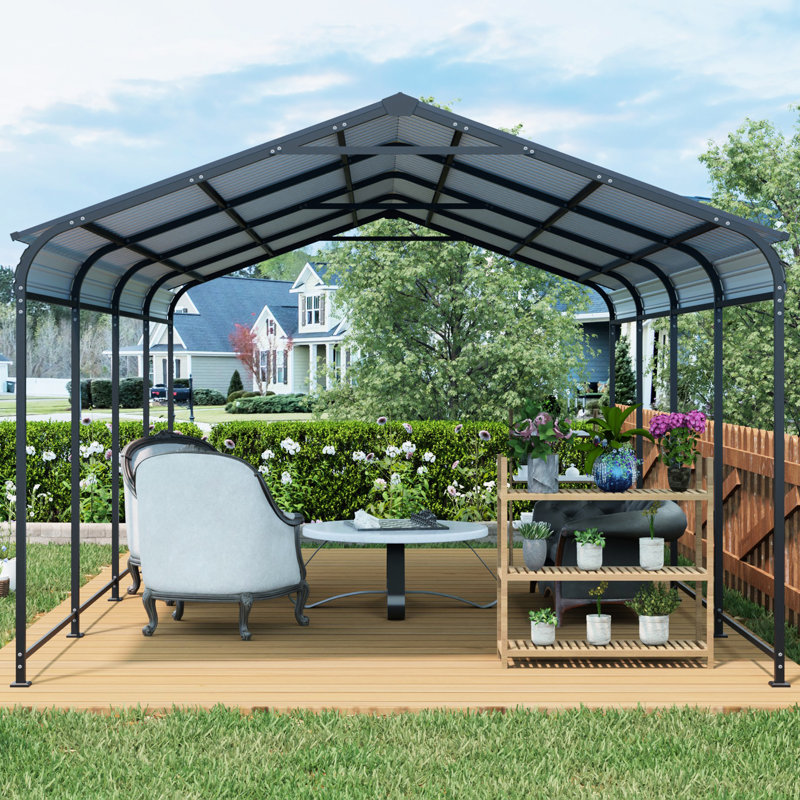 21 Ft Carport 12 Wide, Galvanized Steel Structure, High Wind And Easy To Up X Metal Carport, Rust - Proof Strength Steel, Ideal For Outdoor Gatherings