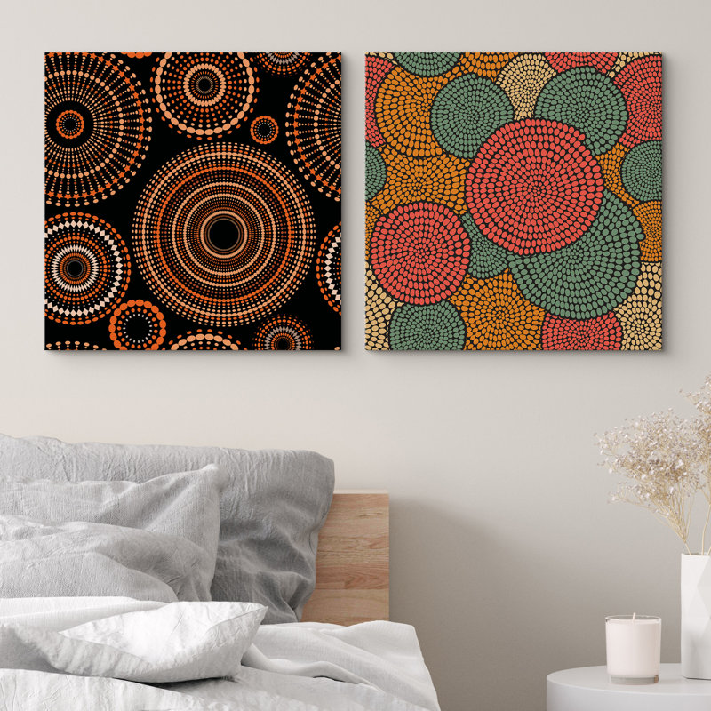 "Totem rétro", art géométrique multicolore mandala sur toile, 2 pièces, H 24 po x l 48 po x P 1,5 po