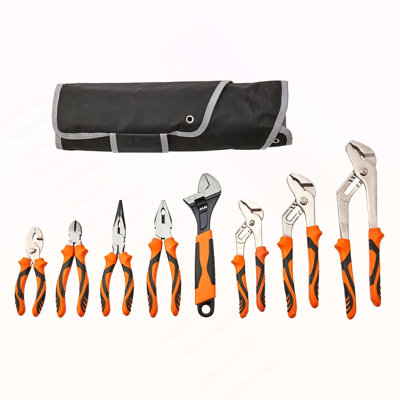 8-Piece Pliers Set, High Carbon Steel, 12"/10"/8" Groove Joint Pliers, 8" Linesman's Pliers, 6" Slip Joint Pliers, 8" Long Nose Pliers, 6" Diagonal Cu