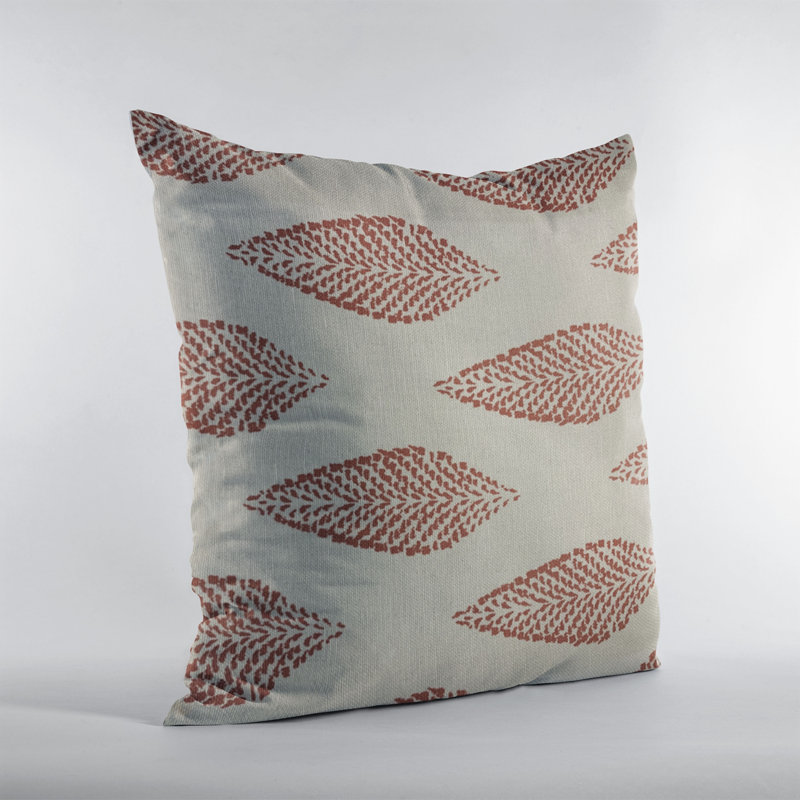 Large Leafs Linen Blend Floral Indoor / Outdoor Pillow Cover & Insert, 20" x 20", Beige, Red