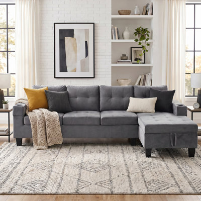L Shaped Sectional Sofa Set with Chaise Lounge Storage,Cup holder For Living Room