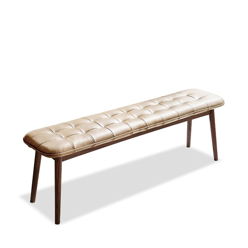 Brown - Toned Oak Dining Bench With Khaki Leather Cushion, High Wear , Multifunctional For Living Room Upholstered Filler, And Living, 17.72 In