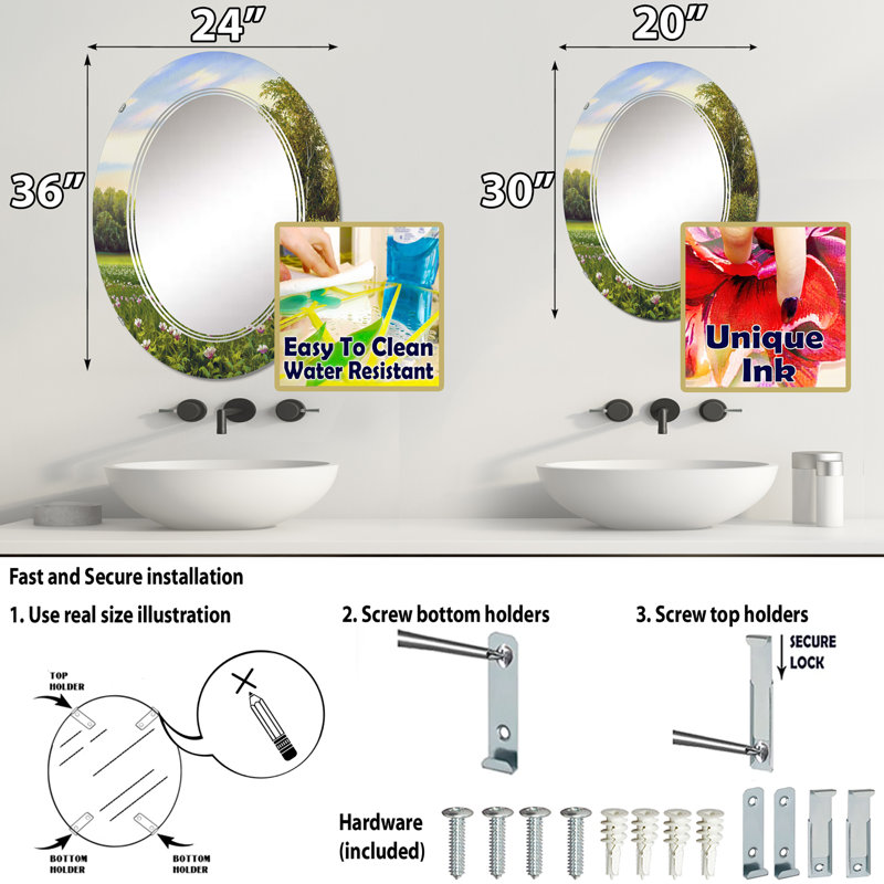 Miroir de salle de bain ovale mural, 36 po x 24 po