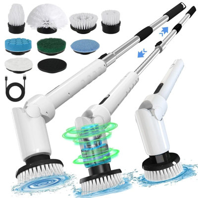 Electric Cordless Spin Scrubber Adjustable Brush with 8 Brush Heads and 2 Speeds