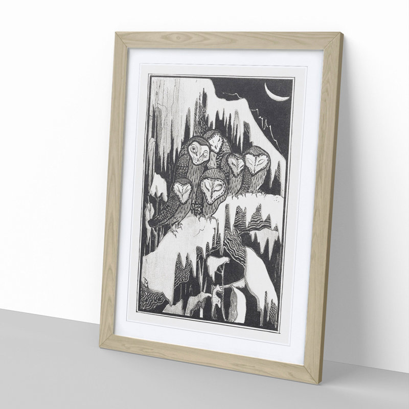 Six Barn Owls by Theo Van Hoytema - Framed Print, Oak Framed, 65cm H x 48cm W x 2cm D