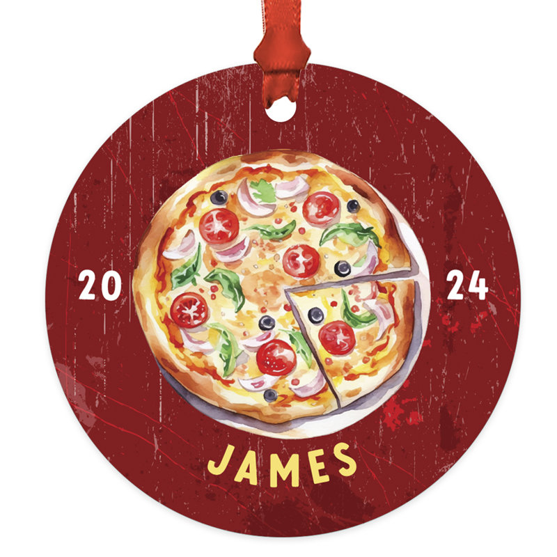 Ornement de Noël personnalisé sur mesure en forme de pizza, décor d'arbre de Noël amusant 20 XX, cadeau pour les amateurs de pizza