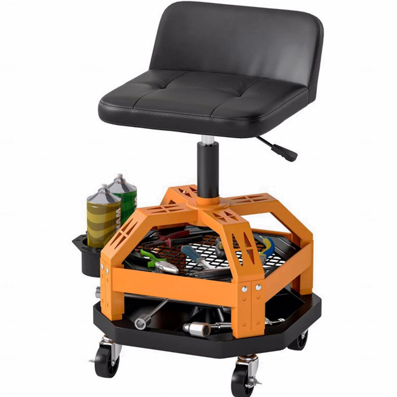 Capacity Mechanic Stool,Rolling Creeper Garage Stool,Tool Tray, Adjustable Height, Yellow