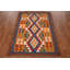 Tapis de vestibule oriental multicolore en laine Kilim 3 x 4