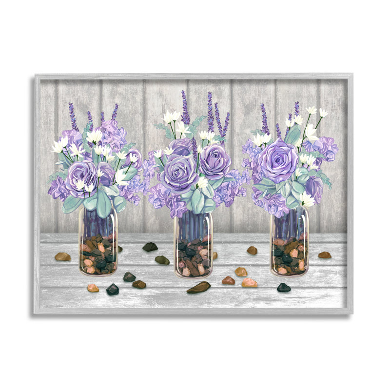 «Purple Rose Bouquet Trio» par Ziwei Li, impression sur toile flottante, H 16 po x l 20 po x P 1,5 po