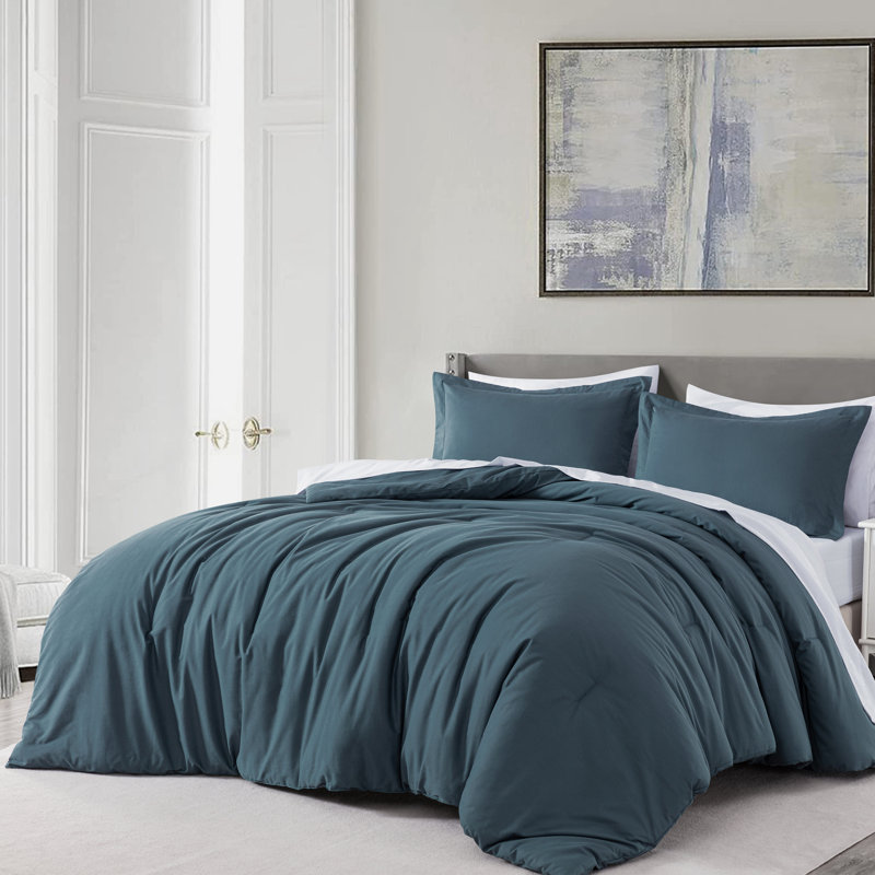 Cotton Twill Comforter, King Comforter + 2 King Shams, China Blue