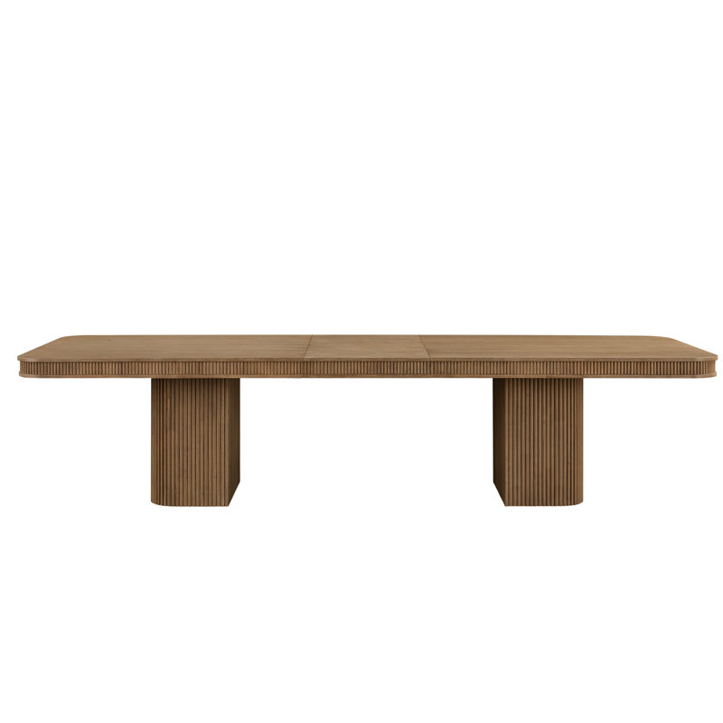 Table de salle à manger/conférence Giulia extensible, rectangulaire, plateau en bois massif, 284 cm à 406 cm, Brun