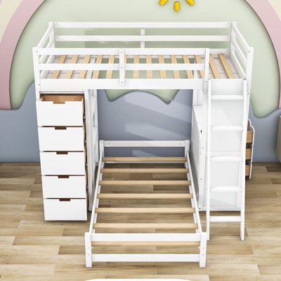 Jadarrius Kids Twin over Twin 8 Drawers Wood Bunk Bed with Desk and Shelves -  Harriet Bee, A55EA7D038EA4A56B74168D57D30021B