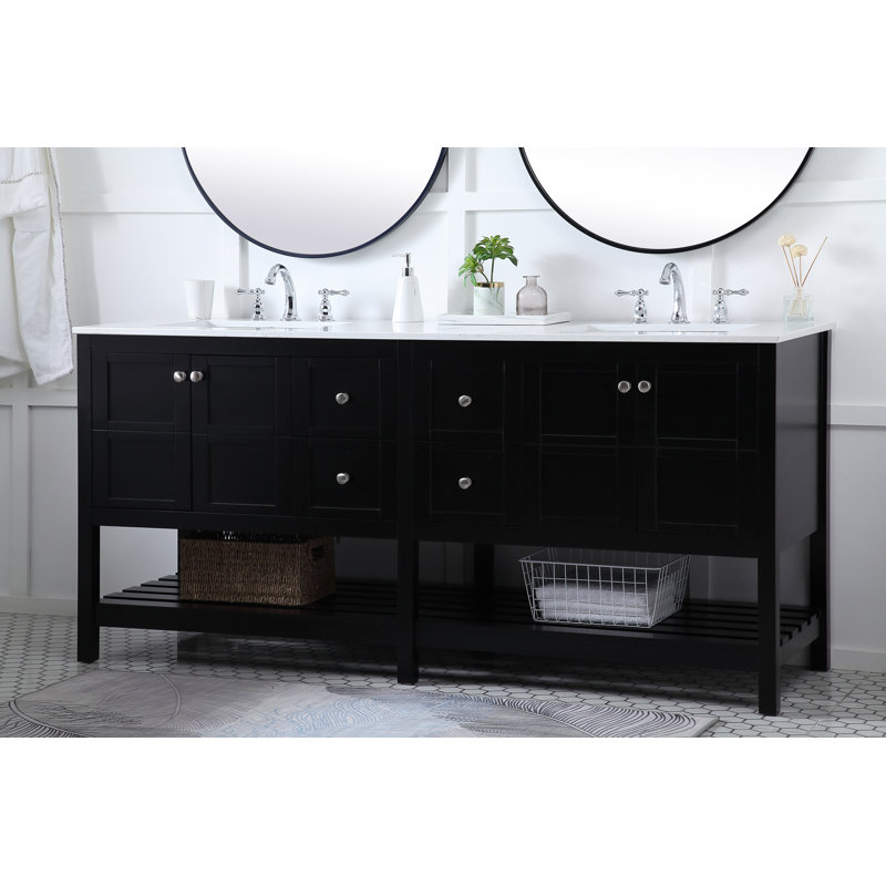 Krish 72'' Double Bathroom Vanity with Engineered Marble Top, Black