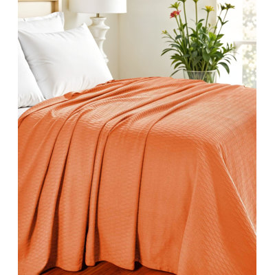King Burnt Orange Cotton Woven Geometric Blanket