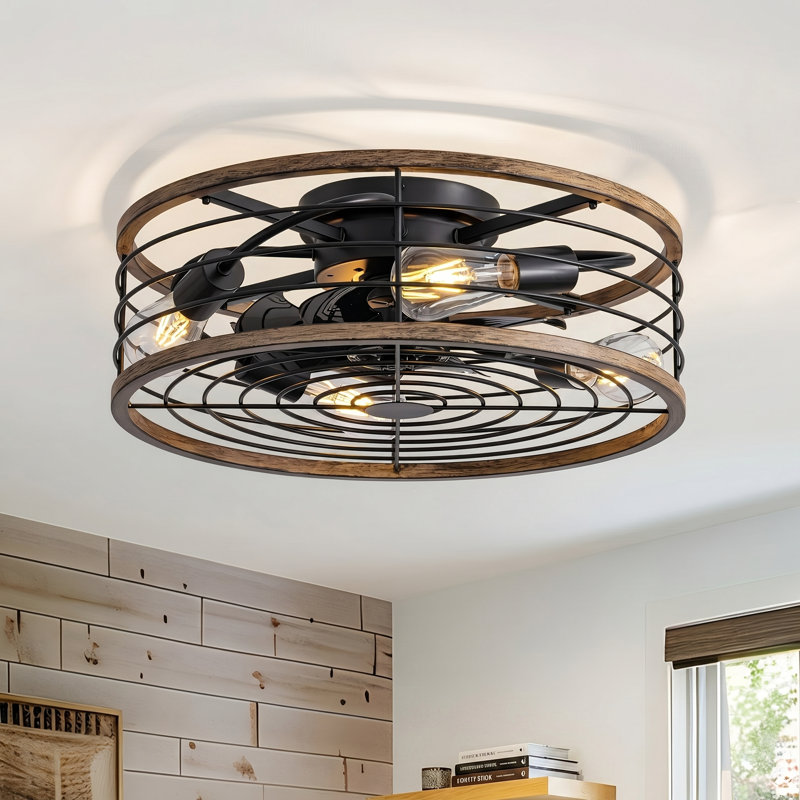 Kiarrah 20" Caged Ceiling Fan With Light Kit And Remote