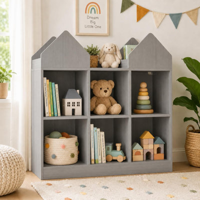 House-Shaped Kids Bookshelf, Kids Dollhouse Bookcase and Toy Storage Organizer, Montessori-Inspired Storage Cabinet for Kids Room, Playroom, Nursery,