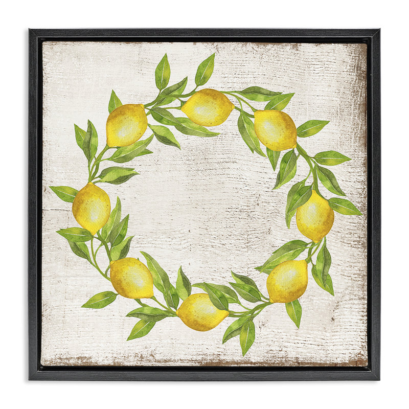  Art mural encadré «O lettre Lemon Wreath» par Creatif Belle, Cadre flottant noir de jais, H 18 po x l 18 po