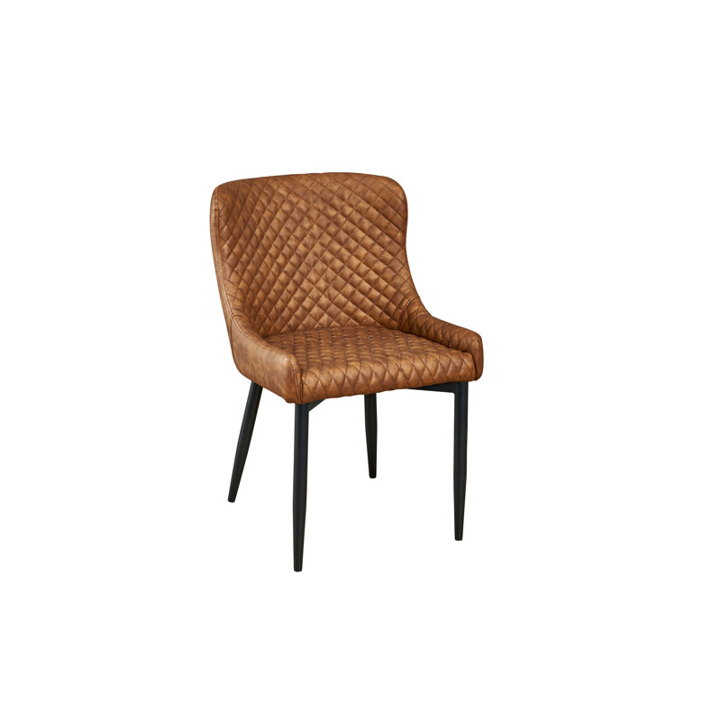 Breyonia 18'' H Tufted Upholstered Side Chair, Cognac Vintage PU
