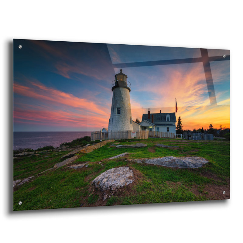 «May Evening At Pemaquid Point Lighthouse» par Rick Berk, art mural en verre acrylique, H 24 po x l 36 po x P 0,2 po