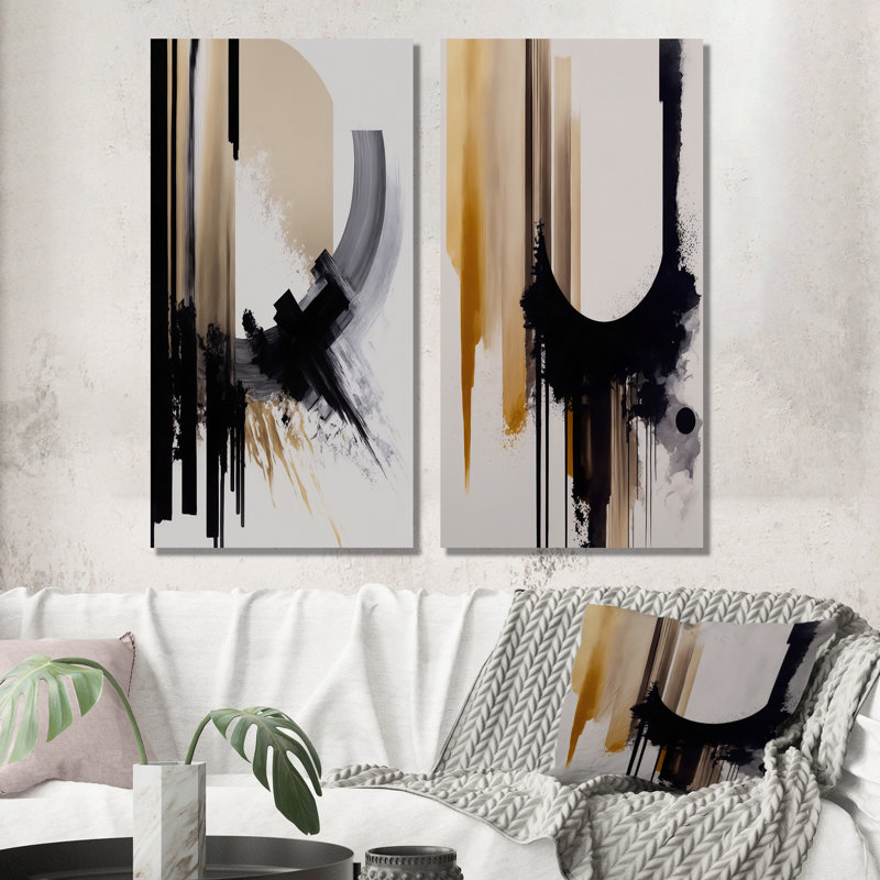 «Black, White and Gold Expression IV», 2 pièces sur toile, Toile tendue, H 20 po x l 24 po