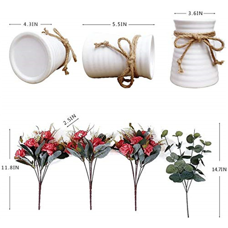 Fake Silk Flower with Ceramics Vase  , Red