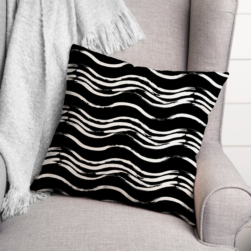 Coussin extérieur Black Waves, H 18 po x l 18 po, Noir