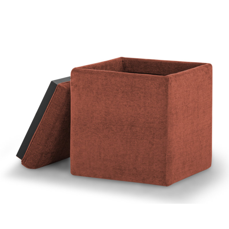 18" Wide Square Cube Ottoman with Storage, Honeycomb Caramel Chenille
