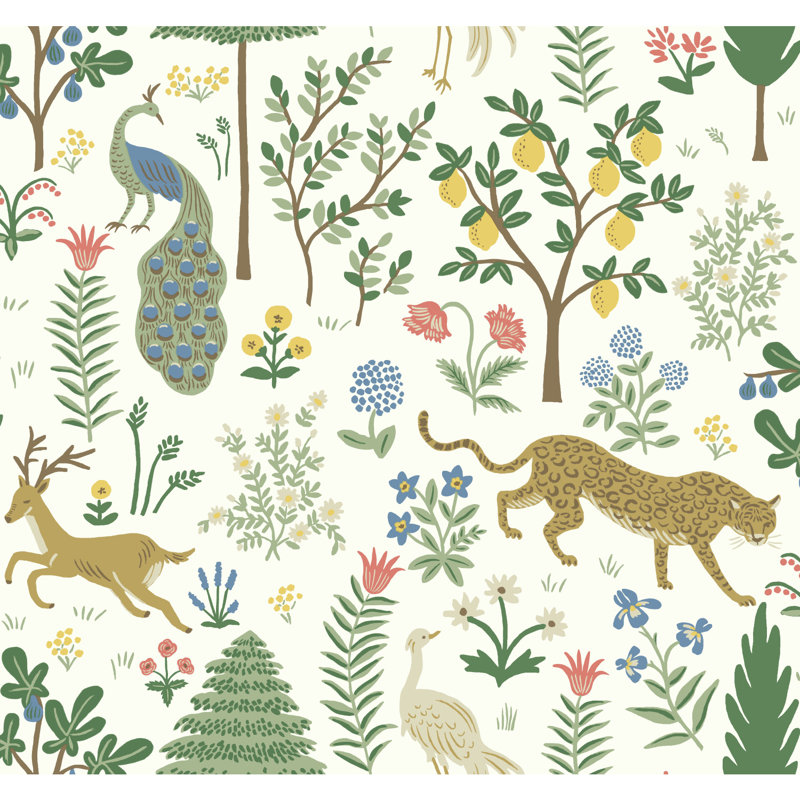 Rouleau de papier peint floral non tissé Menagerie, Blanc