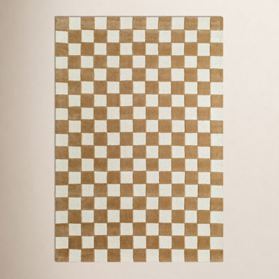 Jenna Hand-Tufted Tan Checkered Rug