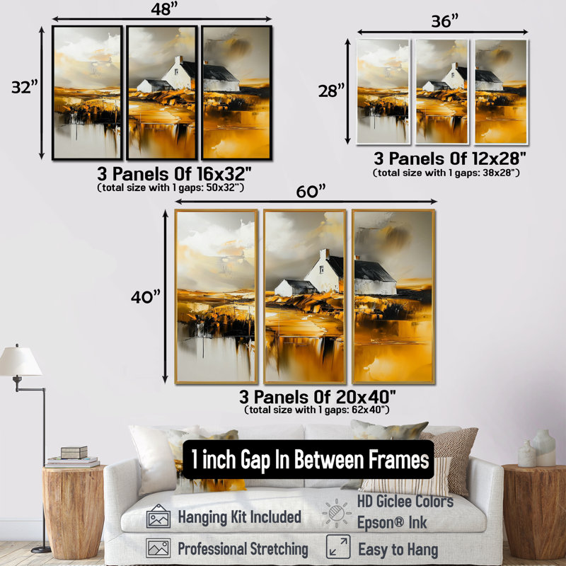 «Ireland Farmhouse S», impression d'art mural en Irlande, H 28 po x l 36 po x P 1 po, Toile avec cadre flottant noir