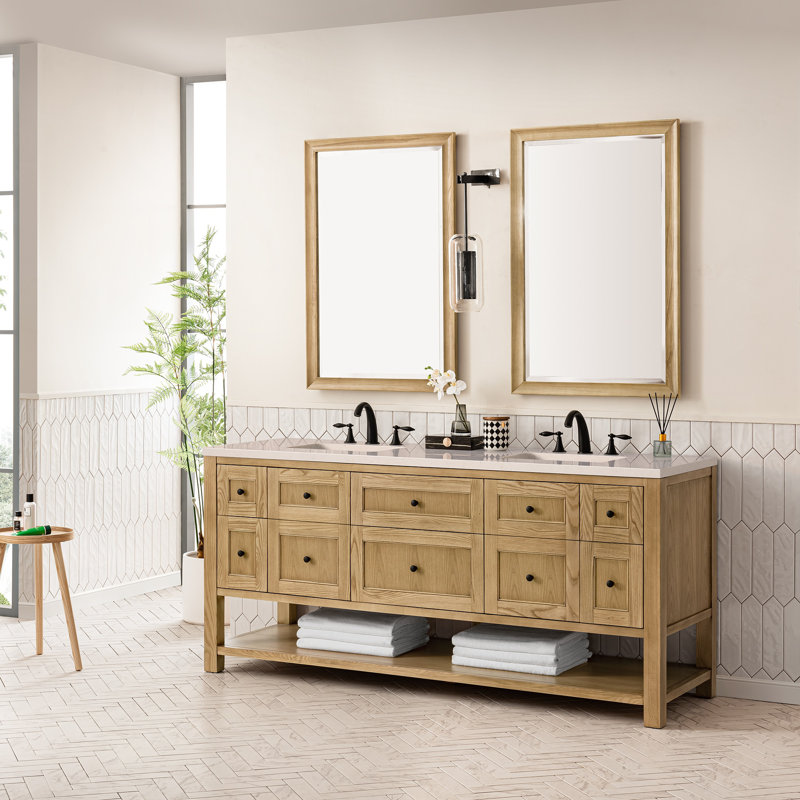 Breckenridge 72'' W Double Vanity, Light Natural Oak, Carrara White, 8" Widespread