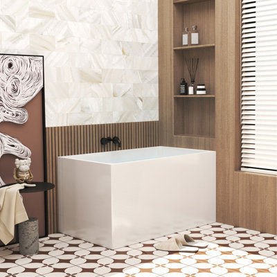 47" Acrylic Freestanding Bathtub ,Spacious Rectangle Shape, Gloss White Finish, Chrome Overflow & Pop-Up Drain CUPC Certificate