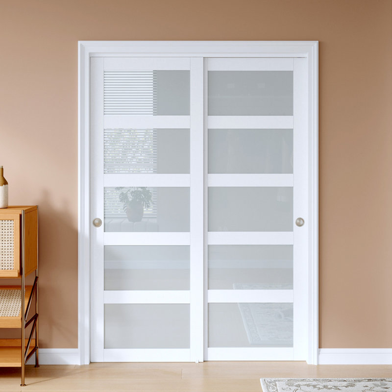 Portes de placard coulissantes en verre givré blanc 80 Lite 5 "80" avec trousse de quincaillerie d'installation
