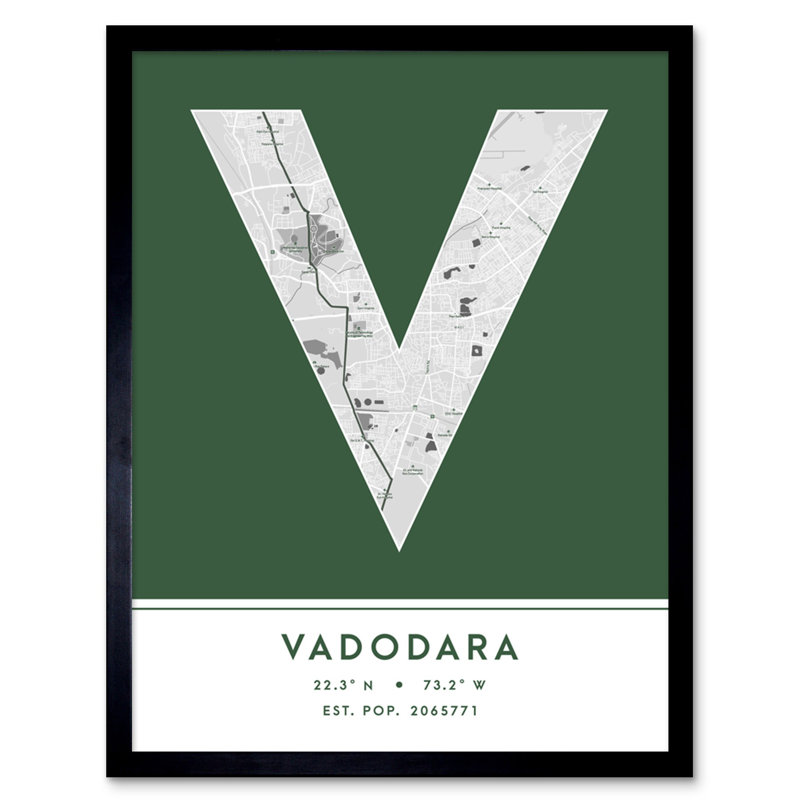 Vadodara City Map Vadodara India City Map Green - Single Picture Frame Typography