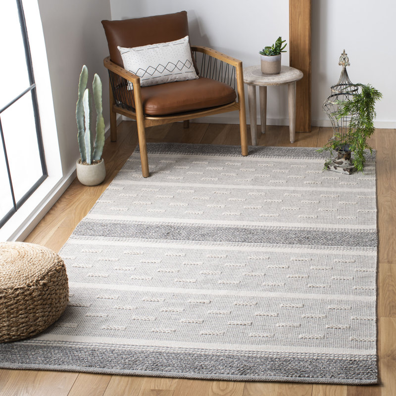 Tapis gris en coton tissé à la main Hartwig, Carré 5 pi