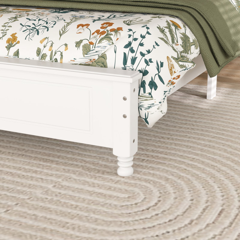 Base de lit plateforme en bois de style minimaliste avec support à lattes, Grand lit, White