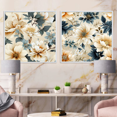 Immortelle - Ensemble de 2 collages carrés floraux