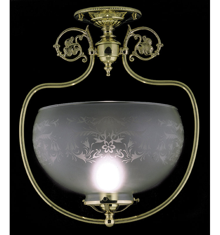 Volney Glass Semi Flush Mount, Polished Brass