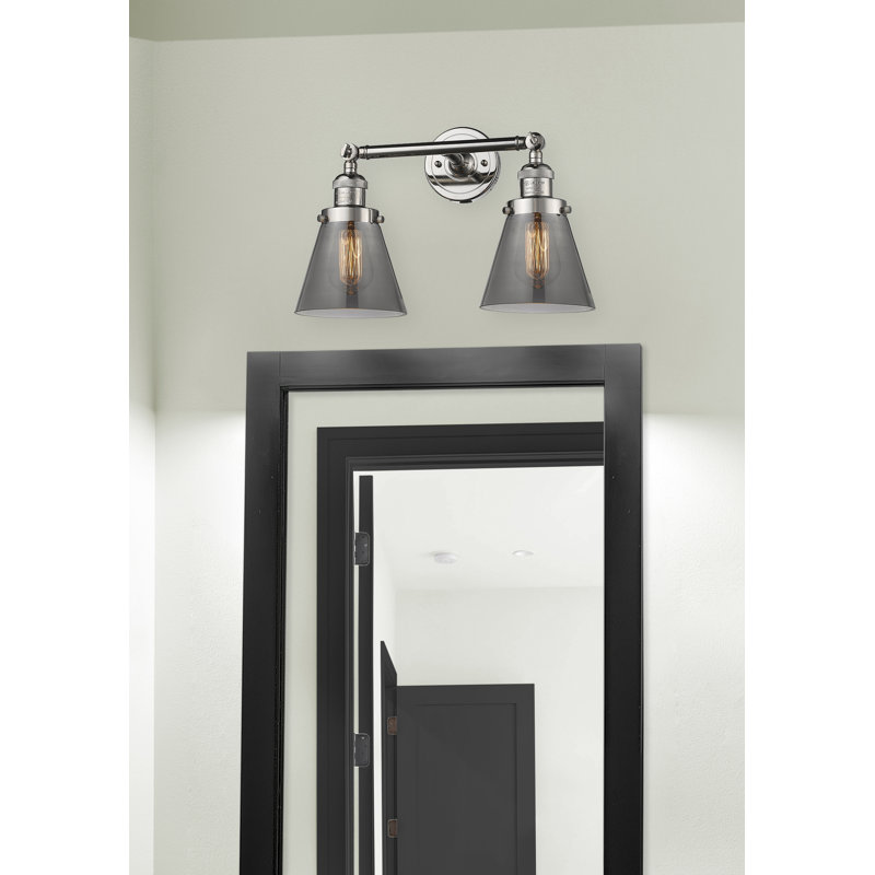 Cone 2 Light Tiltable Bath Vanity Light, Smoked, 10" H x 16" W, Polished Nickel
