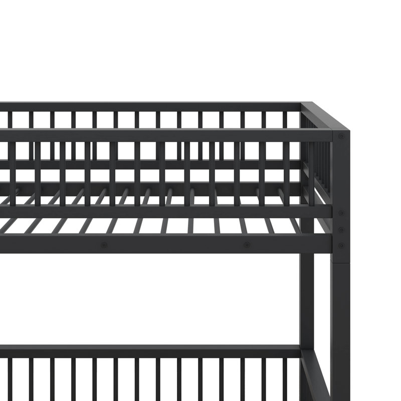 Twin XL Over Queen Floor Bunk Bed Frame Equipped With A Ladder And Safety Guardrails, Black