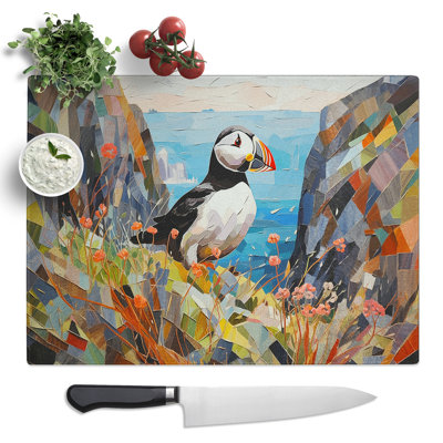 Puffin Hard Edge  Glass Chopping Board