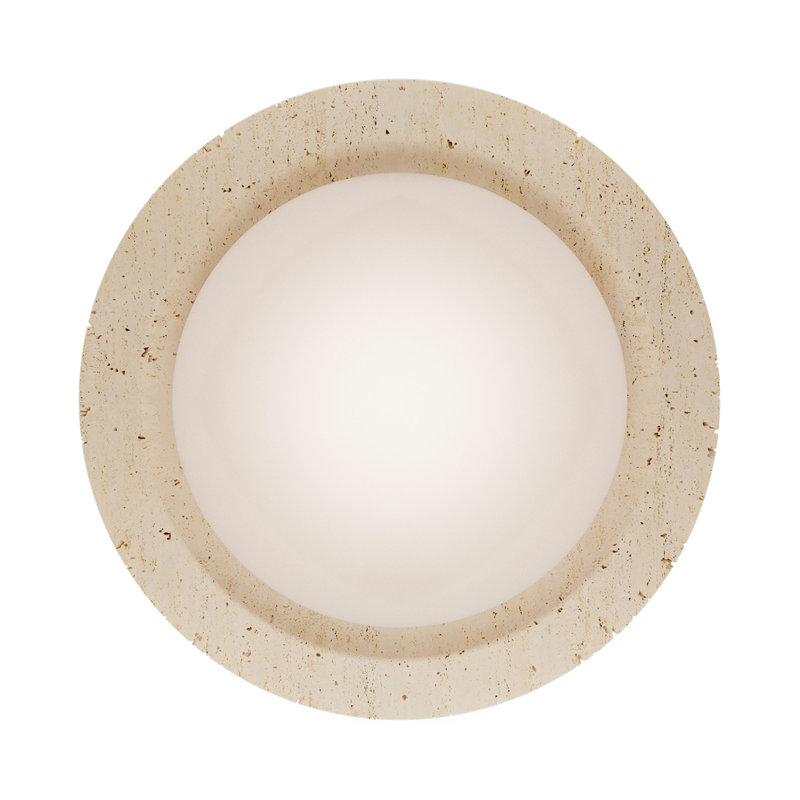 Saturno Dimmable LED Flush Mount, Beige Travertine/Aged Brass