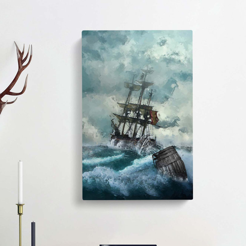 Pirate Ship Upon a Stormy Sea in Abstract - Wrapped Canvas Graphic Art Print, 76cm H x 50cm W x 3cm D