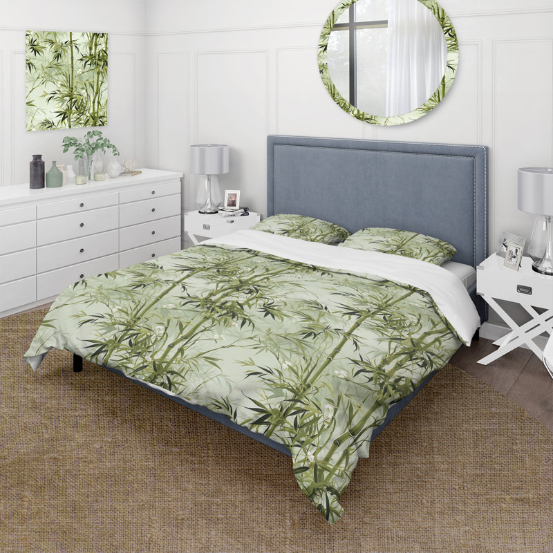 Bamboo Zen Tropical Pattern III Floral Duvet Cover, King Duvet Cover + 2 King Shams