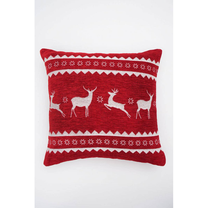  Throw Pillow | Red Jacquard Machine Woven Christmas Pillow | 24x24"