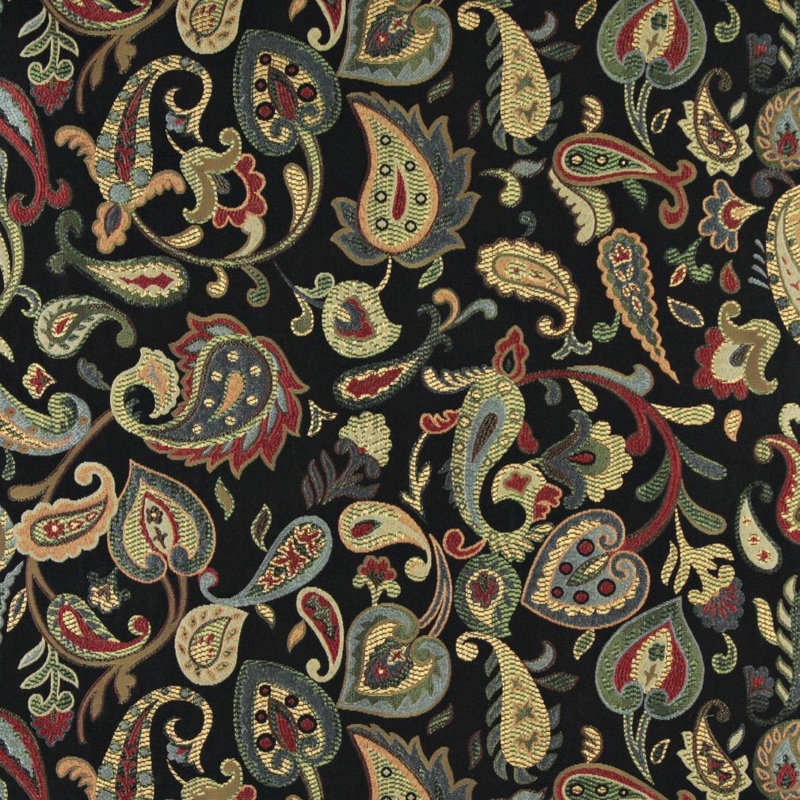 Tissu floral à motif cachemire, Noir / Vert