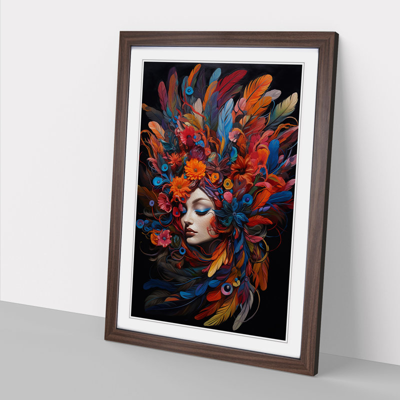 Feather Neo-Plasticism No.2 - Single Picture Frame Print on Wood, Walnut, 34cm H x 25cm W x 2cm D